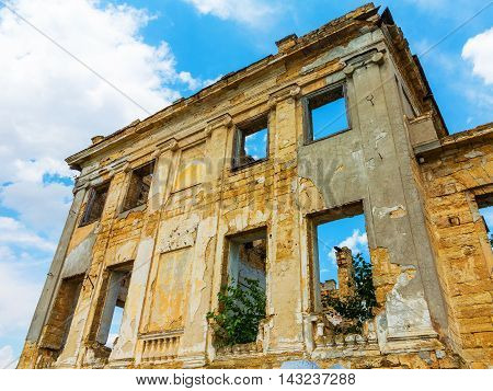 The Ruins Of An Ancient House In Odessa, Ukraine. Historic Building Destroyed By Vandals Of The Prol