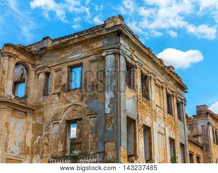 The Ruins Of An Ancient House In Odessa, Ukraine. Historic Building Destroyed By Vandals Of The Prol