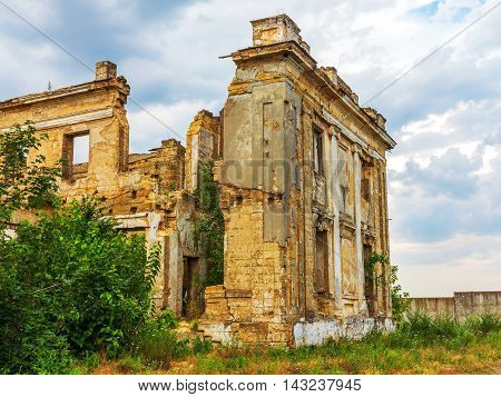 The Ruins Of An Ancient House In Odessa, Ukraine. Historic Building Destroyed By Vandals Of The Prol