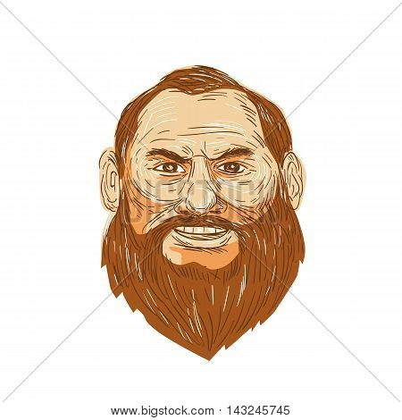 Illustration of a big man smiling with bearded face viewed from front set on isolated white background done in retro style.