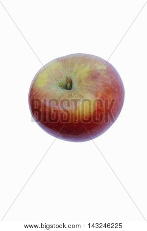 Fuji apple (Malus domestica Fuji). Hybrid between Red Delicius and Virginia Ralls Janet apples. Image of single apple isolated on white background