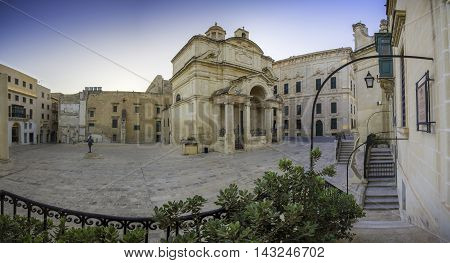 Panoramic view of St.Catherine of Italy church in Valletta, Malta early in the morning