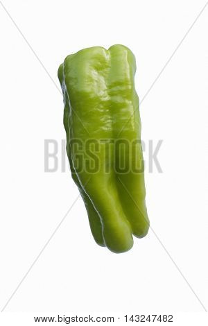 Cubanelle pepper (Capsicum annuum Cubanelle). Called Cuban pepper also. Image of single pepper isolated on white background