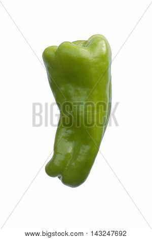 Cubanelle pepper (Capsicum annuum Cubanelle). Called Cuban pepper also. Image of single pepper isolated on white background