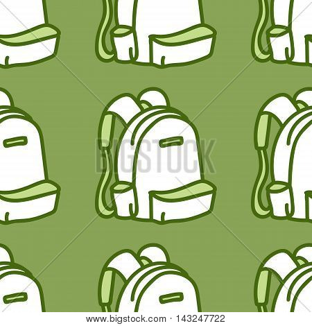 Seamless pattern with backpack. Vector illustration. green white wallpaper