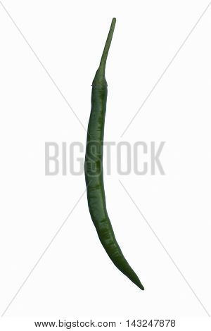 Jwala finger hot pepper (Capsicum annuum Finger hot pepper). Called Finger hot indian pepper also. Image of single pepper isolated on white background