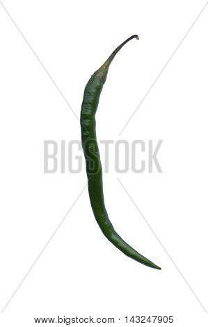 Jwala finger hot pepper (Capsicum annuum Finger hot pepper). Called Finger hot indian pepper also. Image of single pepper isolated on white background