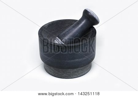 Stone Mortar with Pestle on white background