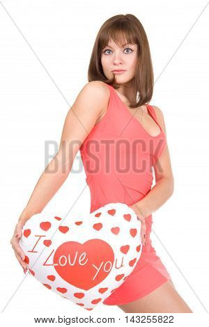 Girl with heart Happy Valentine's Day on white background