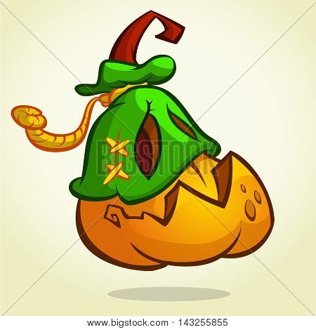 Creepy vector Halloween pumpkin head monster in mask drawn in a humorous cartoon style.