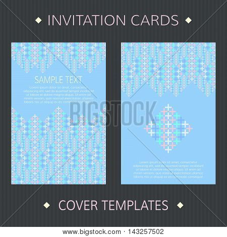 Set of two vector cards with cross-stitches. Embroidery design vector template.