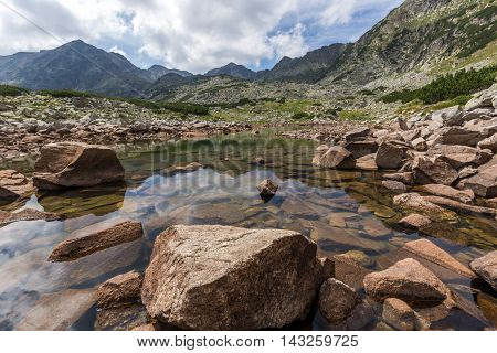 Amazing Reflection of Irechek and Musala peak in Musalenski lakes,  Rila mountain, Bulgaria