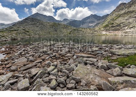 rocky shore of  Musalenski lakes,  Rila mountain, Bulgaria