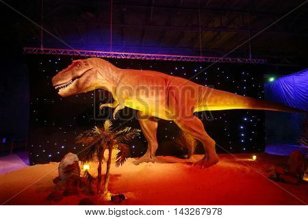 MOSCOW - JAN 30, 2015: Tyrannosaurus Rex at Show of dinosaurs in pavillion of VDNKH