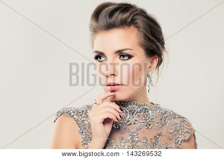 Cute beautiful Woman. Lace Strass and Jewelry
