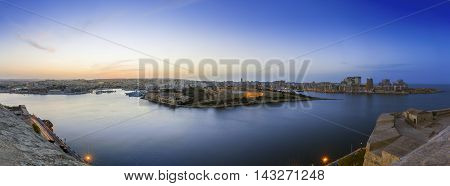 Panoramic view of Malta and Fort Manoel from Valletta at blue hour - Malta