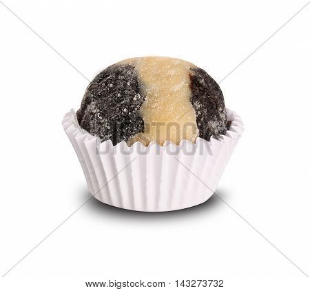 Traditional brazilian sweet - Chocolate brigadier and sweet white. White background.