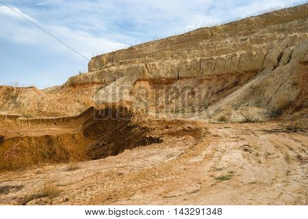 An open clay pit near Dnepropetrovsk city in central Ukraine .