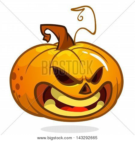 Cartoon vector illustration of a happy halloween carved pumpkin isolated on white background