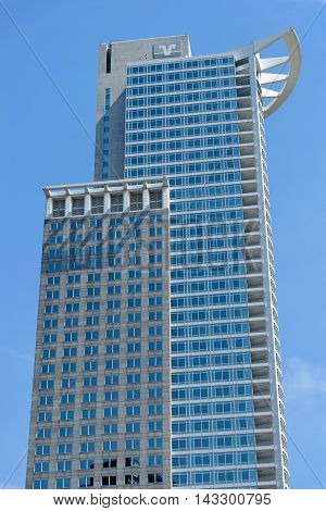 FRANKFURT AM MAIN GERMANY - AUGUST 7 2015: Westend tower - a 53-storey 208 m skyscraper. It is the third tallest skyscraper in Frankfurt and also in Germany.