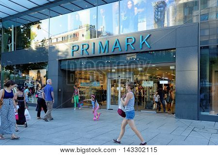 FRANKFURT AM MAIN GERMANY - AUGUST 7 2015: Primark store on Zeil. Primark is an Irish clothing retailer operating in Austria Belgium Germany Ireland Portugal Spain the Netherlands and the UK.