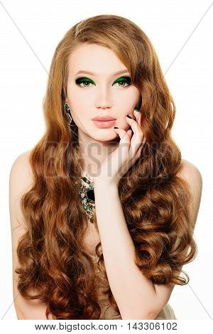 Fashion Model Woman with Makeup and Hairstyle