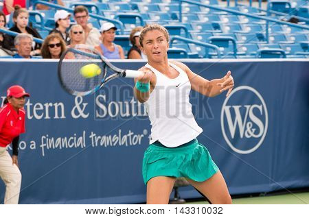 Mason, Ohio - August 15, 2016: Sara Errani in a first round match at the Western and Southern Open in Mason, Ohio, on August 15, 2016.