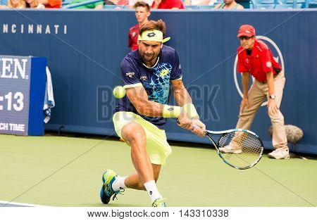 Mason Ohio - August 15 2016: David Ferrer in a first round match at the Western and Southern Open in Mason Ohio on August 15 2016.