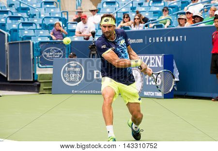 Mason, Ohio - August 15, 2016: David Ferrer in a first round match at the Western and Southern Open in Mason, Ohio, on August 15, 2016.