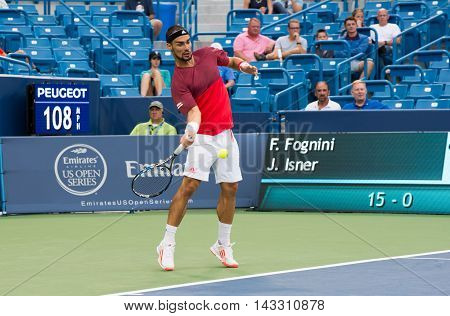 Mason Ohio - August 16 2016: Fabio Fognini in a match at the Western and Southern Open in Mason Ohio on August 16 2016.