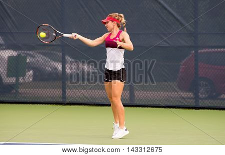 Mason Ohio - August 16 2016: Simona Halep at practice for the Western and Southern Open in Mason Ohio on August 16 2016.