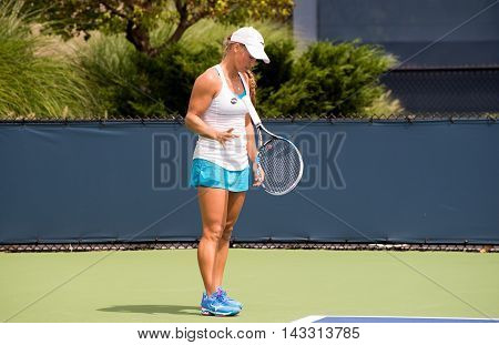 Mason Ohio - August 16 2016: Yulia Putintseva in a match at the Western and Southern Open in Mason Ohio on August 16 2016.