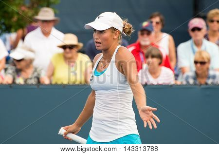 Mason Ohio - August 16 2016: Yulia Putintseva in a match at the Western and Southern Open in Mason Ohio on August 16 2016.