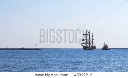 Odessa, Ukraine August 15, 2016: Training Barquentine Italian Navy 