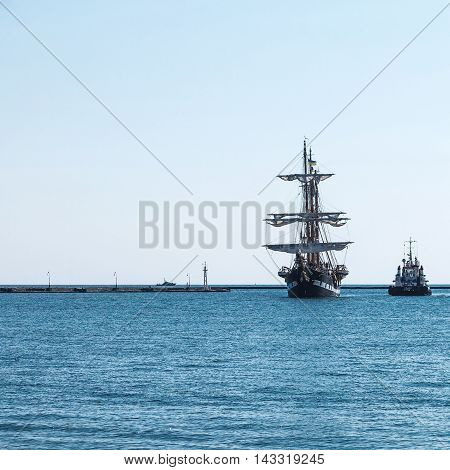Odessa, Ukraine August 15, 2016: Training Barquentine Italian Navy 