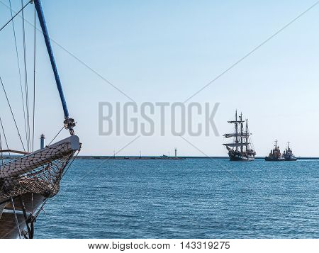 Odessa, Ukraine August 15, 2016: Training Barquentine Italian Navy 