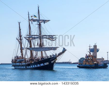 Odessa, Ukraine August 15, 2016: Training Barquentine Italian Navy 