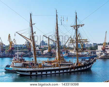Odessa, Ukraine August 15, 2016: Training Barquentine Italian Navy 