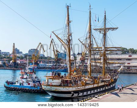 Odessa, Ukraine August 15, 2016: Training Barquentine Italian Navy 
