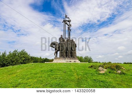 Pskov, Russia - July 30, 2016: a monument in memory of the battle of the ice (battle of lake Chudskoe) in 1242.