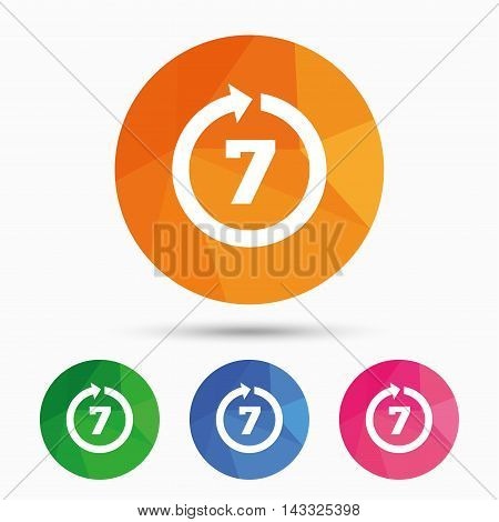 Return of goods within 7 days sign icon. Warranty exchange symbol. Triangular low poly button with flat icon. Vector