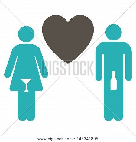 Drunky Love Pair icon. Vector style is bicolor flat iconic symbol with rounded angles, grey and cyan colors, white background.