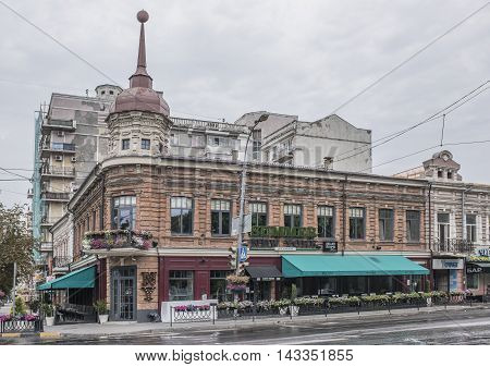 Rostov-on-Don Russia -August 14 2016: Historic building on Bolshaya Sadovaya Street after the rain