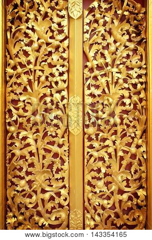 the beautiful gold of pattern Lai Kanok (Thai design) in wood