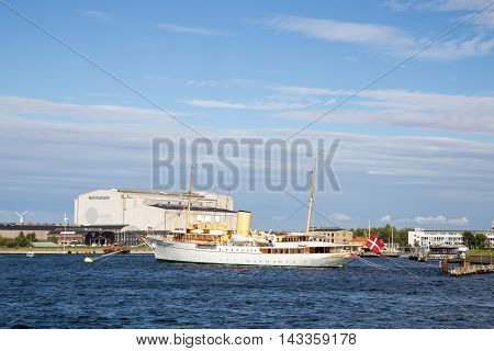 Copenhagen, Denmark - August 17, 2016: The Danish Royal Yacht Dannebrog anchored in Copenhagen harbour