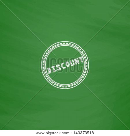Discount Outline vector icon. Imitation draw with white chalk on green chalkboard. Flat Pictogram and School board background. Illustration symbol