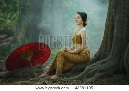 Woman in ancient Thailand ,young Myanmar, The culture