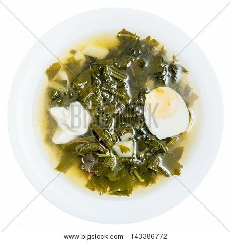 Top View Of Vegetarian Soup In Plate From Greens