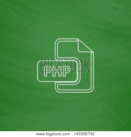 PHP Outline vector icon. Imitation draw with white chalk on green chalkboard. Flat Pictogram and School board background. Illustration symbol