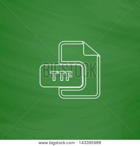 TTF Outline vector icon. Imitation draw with white chalk on green chalkboard. Flat Pictogram and School board background. Illustration symbol